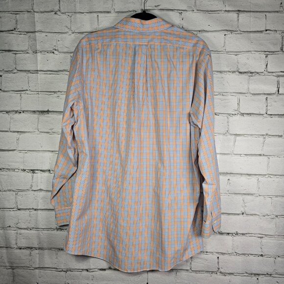 BROOKS BROTHERS ORANGE AND BLUE PLAID BUTTON DOWN LONG SLEEVE MENS 16 1/2 33 - Picture 4 of 5